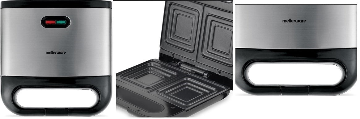 Mellerware 800W 2 Slice Non-Stick Black Sandwich Maker