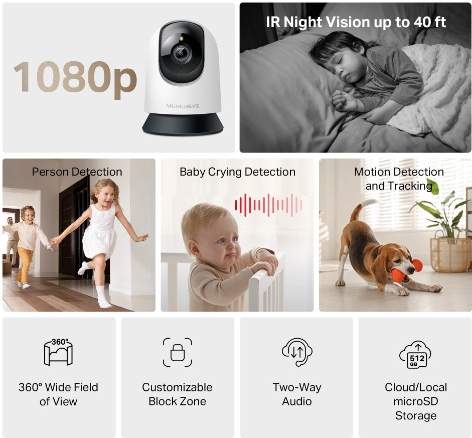 Mercusys Pan or Tilt Home Security WiFi Camera