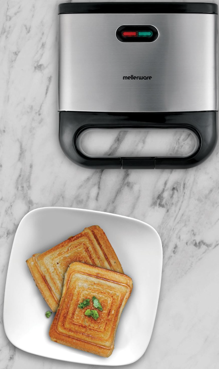 Mellerware 800W 2 Slice Non-Stick Black Sandwich Maker
